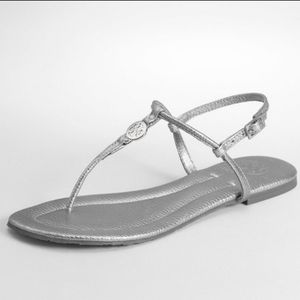 Tory Burch Silver Emmy Logo Thong Sandals Sz 7